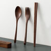 ZISIZ walnut chopsticks and spoon set portable tableware three-piece set single solid wood chopstick storage box customized walnut chopsticks + spoon + fork + ethnic cloth bag