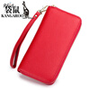 Kangaroo (KANGAROO) 2025 Chinese Valentine's Day genuine leather women's wallet anti-theft brush large capacity long cowhide card bag mobile phone bag for women multi-color optional black