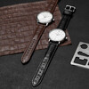 Istrap genuine leather watch strap for men and women with crocodile pattern cowhide suitable for Tissot, Longines, Mido, Citizen, Casio dw, Seiko Seagull, Fiyada, Armani watch with Leloc bracelet, dark brown same color line, silver pin buckle and dial interface width 14mm