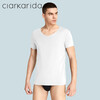 Clarkarida men's short-sleeved T-shirt men's modal seamless V-neck bottoming shirt slim solid color sweatshirt sports white fitness top iron gray + white XL (130-150 pounds)