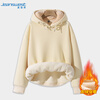 Jeanswest velvet sweatshirt for women winter warm thickened hooded top loose little man coat milky white L