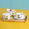 CiH Dinosaur ceramic water-proof stew pot with lid, inner pot steamed egg cup, household small soup cup, steam bowl with lid, 4 dinosaur straight stew pots + 4 spoons