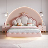 Cream style children's bed girl's dream internet celebrity princess bed cartoon cute shell crown leather girl's suspended bed bed + 20cmT333 fully disassembled spring latex mat + cabinet * 2 1500mm * 2000mm