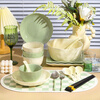 KANGMO bowls and plates new style household small fresh cream style ceramic bowls and plates complete set custard milk green 18 pieces