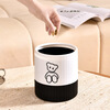 Fanxi Nordic Round Mini Coverless Desktop Trash Can Coffee Table Living Room Office Study Desk Children's Trash Can Ivory White Bear