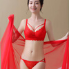 Modal underwear women's red zodiac year women's underwear set lace sexy wire-free push-up four-breasted bra set sweet suit red 75B 34B thickness can be noted