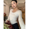 Ono Seven Days white sweater for women in spring and autumn, long-sleeved top, lazy, high-end pullover, retro lace sweater L