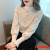 Verse Puff Sleeve Chiffon Shirt Women's Autumn and Winter New Style Fashionable Age-Reducing Shirt Half Turtle Collar Lace Bottoming Top Apricot Plus Velvet XL 120-130 Jin