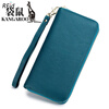 Kangaroo (KANGAROO) 2025 Chinese Valentine's Day genuine leather women's wallet anti-theft brush large capacity long cowhide card bag mobile phone bag for women multi-color optional black