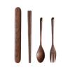 ZISIZ walnut chopsticks and spoon set portable tableware three-piece set single solid wood chopstick storage box customized walnut chopsticks + spoon + fork + ethnic cloth bag