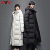 Yalu down jacket for men and women, winter knee-length, thickened, cold-resistant and warm duck down, fashionable hooded couple jacket