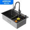 ARROW kitchen sink large single tank 304 stainless steel thickened household vegetable basin step dishwashing pool AE5575425G21 gun gray 65*45 (nano thickened) A basic package