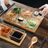 Genasi divided dipping dish, snack platter, household dish, hot pot sauce dish, seasoning dish, oil dish, vinegar dish with tray, 6 gold-rimmed glass bowls + six-grid bamboo plate