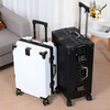 Qizhenge's new suitcase, aluminum frame trolley case, large-capacity password box for male students, good-looking suitcase for women, thickened leather suitcase, obsidian black, thickened and hardened - resistant to pressure and fall, 28 inches, large capacity - moving and shipping abroad