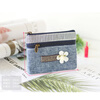 Kingtrip Cotton and Linen Coin Bag Coin Purse Literary Mori Girl Coin Bag Pastoral Double-layer Small Cloth Bag Student Card Bag Driver's License Storage Bag Plain Blue