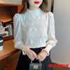 Verse Puff Sleeve Chiffon Shirt Women's Autumn and Winter New Style Fashionable Age-Reducing Shirt Half Turtle Collar Lace Bottoming Top Apricot Plus Velvet XL 120-130 Jin