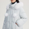 Ai Lai big fur collar down jacket women's long sweet age-reducing hooded thickened warm duck down jacket ice clear blue S