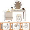 Xunhuai dressing table bedroom modern simple light luxury cream style storage dressing table storage cabinet wabi-sabi style dressing table white 100CM table + cabinet + large cloud mirror + petal chair