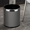 Mavobo trash can white stripes fashion home living room light luxury creative kitchen bedroom bathroom office large capacity without lid milk tea color 14L gold ring new product