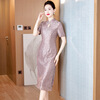 Drop-off station cheongsam dress, spring and summer slimming, high-end banquet dress, grandma dress, wedding banquet, noble, can be worn at ordinary times, purple suit M