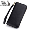 Kangaroo (KANGAROO) 2025 Chinese Valentine's Day genuine leather women's wallet anti-theft brush large capacity long cowhide card bag mobile phone bag for women multi-color optional black