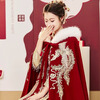 Libaixin 2025 New Chinese Style Bridal Xiuhe Cloak Wedding Shawl with Winter Thickened Hanfu Large Fur Collar Cloak Burgundy Style A Thickened One Size