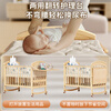ULOP crib solid wood unpainted baby bed baby splicing bed removable multi-functional crib newborn bed 5-piece bedside set + mosquito net + caster + nursing table Free environmental protection spine coconut palm mattress