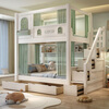 Jian Muxi all solid wood bunk bed with wardrobe combination split-level bed and table staggered bunk bed children's high and low bed upper bunk + bookcase desk + ladder cabinet 1.2*1.9 meters