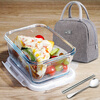 Chuangde heat-resistant glass crisper, microwave lunch box, lunch box for office workers, white plus height 1080ml + bag + tableware