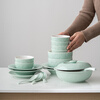 Su's Ceramics Celadon Tableware Set Light Green Glazed Grain Fengdeng Ceramic Bowl and Plate 56 Medium Tableware Gift Box