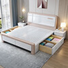 First year all solid wood bed light luxury bed modern simple master bedroom double bed white high box storage wedding bed bedroom furniture silent bed + bedside table * 1 + Tencel latex mattress 1.8 meters * 2 meters frame style