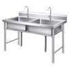 Shantou Lincun stainless steel sink kitchen dishwashing basin with bracket sink vegetable sink single double three-slot commercial dishwashing pool household double pool length 120 width 60 height 80 0.6 thick double pool