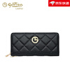 Goldlion long wallet for women 2025 new style cowhide clutch bag small fragrant rhombus wallet multi-card slot wallet trendy black.
