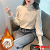 Verse Puff Sleeve Chiffon Shirt Women's Autumn and Winter New Style Fashionable Age-Reducing Shirt Half Turtle Collar Lace Bottoming Top Apricot Plus Velvet XL 120-130 Jin