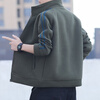 Guqian Jacket Men's Autumn and Winter Casual Loose Stand-Collar Jacket Men's Fleece Warm Striped Polar Fleece Coat Top Clothes Green L - Recommended 120-140 catties