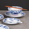 Jingdezhen tableware complete set Jingdezhen red leaf ceramic glaze medium blue and white porcelain rich fish bowl and plate tableware set housewarming gift Yuan blue and white rich fish tableware set 60 pieces