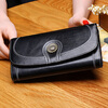 Viney cowhide wallet women's long large capacity multi-card slot multi-functional clutch bag simple light luxury student coin purse women black retro leather wallet wallet card holder
