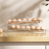 Shijiaji rolling egg storage box refrigerator with side door for egg cartons, automatic rolling egg rack holder for rolling egg cartons, egg compartments, 2 transparent black (can hold about 30 eggs), automatic rolling filling of eggs
