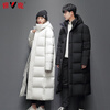 Yalu down jacket for men and women, winter knee-length, thickened, cold-resistant and warm duck down, fashionable hooded couple jacket