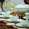 Miaoxun Jingdezhen bowls, plates and tableware set, Chinese style high temperature celadon household dishes set, high-end bowls, housewarming joy, 58 pieces of celadon for 10 people (palace pot configuration)