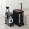 DULA suitcase, good-looking, multifunctional, with cup holder, USB trolley suitcase, password box, gray brown 24 inches