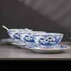 Jingdezhen tableware complete set Jingdezhen red leaf ceramic glaze medium blue and white porcelain rich fish bowl and plate tableware set housewarming gift Yuan blue and white rich fish tableware set 60 pieces