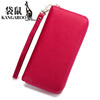 Kangaroo (KANGAROO) 2025 Chinese Valentine's Day genuine leather women's wallet anti-theft brush large capacity long cowhide card bag mobile phone bag for women multi-color optional black