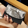 Sephoron Fashionable Snake Print Contrast Color Cowhide Folding Short Wallet Feminine 2026 New Soft Cowhide Leather Wallet Large Banknote Clip Black with Snake Print - Cowhide Inside and Out Gift Box Packaging