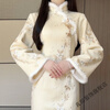 Zhenji Matcha 2025 Winter New Improved Cheongsam Embroidered Plus Velvet J Thickened Shu Mao Collar Female Model New Chinese Style Skirt Beige Cheongsam Embroidered Velvet Thickened M