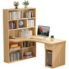 Slikai Desk Bookshelf Integrated Desk Bookcase Combination Corner Solid Wood Corner Student Study Desk Writing Desk L-shaped Computer Light Walnut Length 140 Bring the goods to your home