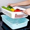 Palmerton large vegetable blue double-layer drain basket fruit basket kitchen household rectangular leaky basin plastic bowl and chopsticks drain basket green 34*26*9 cm double layer