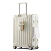 SOO high-looking multifunctional suitcase with cup holder for men and women trolley suitcase password box white 24 inches