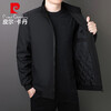 Pierre Cardin Jacket Men's Autumn and Winter Business Casual Stand Collar Large Size Thickened Warm Jacket Black Cotton XL