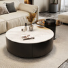 Mosu high-end slate coffee table living room light luxury coffee table small and large household table gray glass round modern simple coffee table cloud white + brown glass combination 80+60 complete set